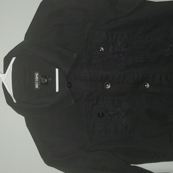 Hot Topic jacket men's size small black destructed denim unisex 100% Cotton - Picture 4 of 10